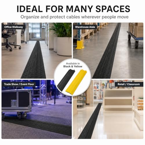 2 Pack Cable Cover L:38" xW:11" Heavy Duty 20,000LBS Black | 38"x11"x1.5" Heavy-duty holds 20,000lbs Drop-over design/Indoor Black, durable & low-profile - size: 38"x11"x1.5"