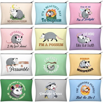 Reginary 12 Pcs Funny Possum Gifts Possum Makeup Bag Cosmetic Bag for Women | Opossum Double Sided Print Polyester Zipper Pouches, Cute Novelty Travel Bag, Christmas Birthday Funny Gift for Women Friend - style: Possum