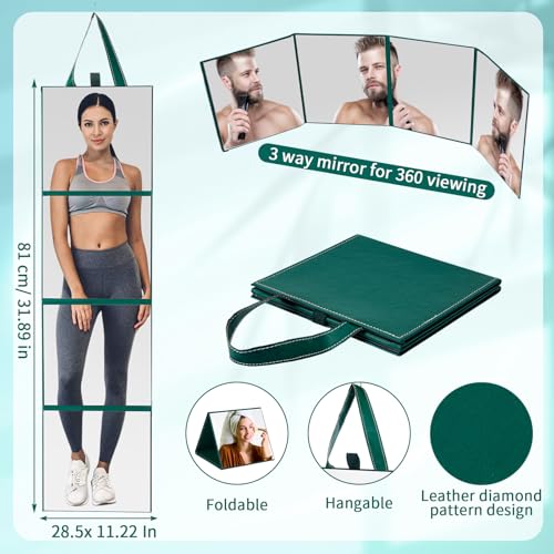 3 Way Foldable Full Body Mirror Portable Travel Fitness, Dark Green - color: Dark Green