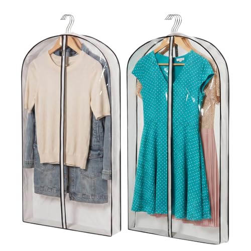 2 Pack 39" Clear Double-Sided Garment Bag with Zipper 24x39x4 Inch | Breathable PVC with Non-Woven Top, Zippered Garment Cover for Suits Wedding Dresses Costumes, Travel Organizer - size: 24 × 39 × 4 in