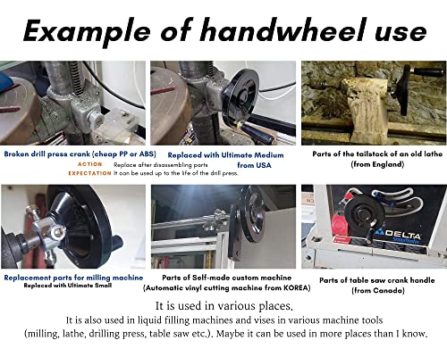 4" Ultimate Handwheel 1/2" Bore (100mm Dia.) - Heavy-Duty Phenolic + Aluminum Crank Handwheel with Revolving Grip for Table Saw, Lathe, Drill Press, Milling & Band Saw - Made in Korea - size: 4" X 1/2"