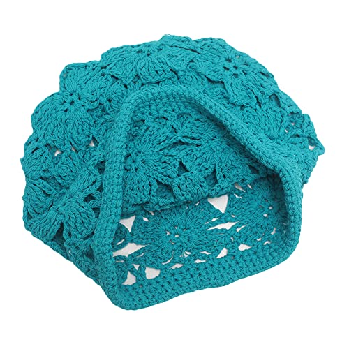ZLYC Women Cotton Crochet Slouchy Beanie Hat Handmade Knit Summer Skull Cap | Lightweight breathable,boho casual chic look,travel photos festival party,café commute daily wear,beach concert gathering - color: Crochet Peacock Blue