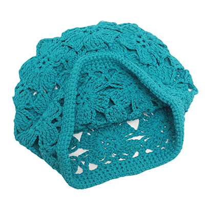 ZLYC Women Cotton Crochet Slouchy Beanie Hat Handmade Knit Summer Skull Cap | Lightweight breathable,boho casual chic look,travel photos festival party,café commute daily wear,beach concert gathering - color: Crochet Peacock Blue