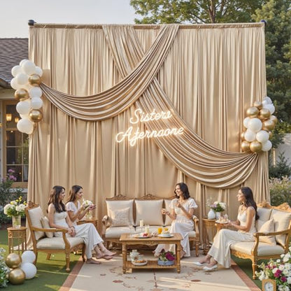 gogoparti 10x12FT Champagne Sequin Backdrop Curtain-2 Panels of 5x12FT Wrinkle-Free Glitter Drapes for Photography, Birthdays, Weddings & Graduations - color: Champagne, size: 5FT x 12FT(2 panels)