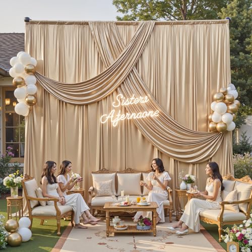 gogoparti 20x12FT Champagne Sequin Backdrop Curtain-4 Panels of 5x12FT Wrinkle-Free Glitter Drapes for Photography, Birthdays, Weddings & Graduations - color: Champagne, size: 5FT x 12FT(4 panels)