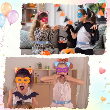 Eurzom 16 Pcs Kitties Costume Kitty Show Costume Cat Cosplay Accessories with Headbands, Mask, Heart Stickers, Blue Belts, for Halloween Cosplay Outfit Fancy Dresses Birthday Party Decoration Supplies