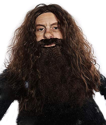 ALLAURA Brown Wizard Wig and Beard Set | Mens Wizard Character | Fake Wizard Beard Mustache Fits Adult Men — Mens Halloween Costume, Compatible with Viking Beard Costume & Viking Wig Man - color: 19-Brown