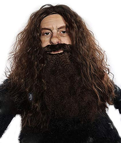 ALLAURA Brown Wizard Wig and Beard Set | Mens Wizard Character | Fake Wizard Beard Mustache Fits Adult Men — Mens Halloween Costume, Compatible with Viking Beard Costume & Viking Wig Man - color: 19-Brown