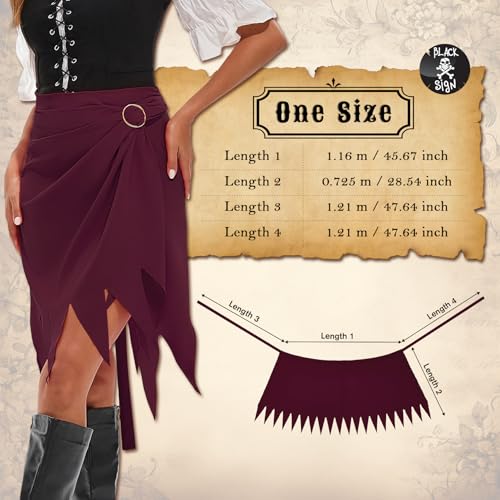 Durio Women Pirate Skirt Dress Accessories - Hat, Costume, Cosplay Bandana Head Scarf for Adult Women and Men - Halloween - color: Wine Red