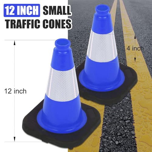 6 Pack 12" Inch Blue PVC Traffic Cones with Heavy-Duty Base, High-Visibility All-Weather Safety Cones for Road Construction, Parking Lot, and Garage Use (6, Blue, 12" Small) - color: Blue, size: 12" Small