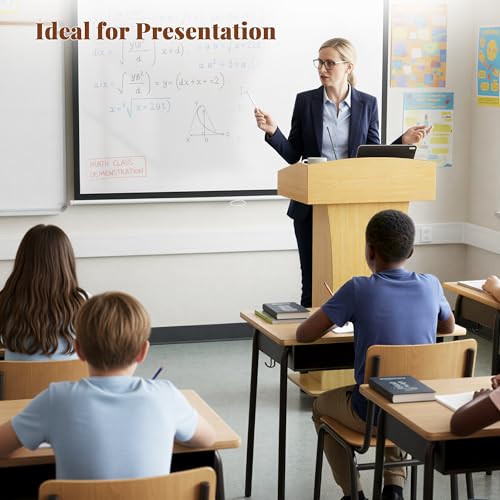 Podium Stand with Metal Wheels Wooden Lectern Podium Stand Portable Pulpit Standing with Storage Mobile Reception Podiums Desk for Church Office School Conference Restaurant Meeting,Oak - color: Wood