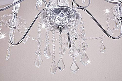 Saint Mossi 6 Light Crystal Chandelier Light Fixture Modern Chandelier Pendant Lighting, Chrome Pendant Raindrop Chandelier for Dining Room,Bedroom,Living Room,H23 x D24 - color: Chrome