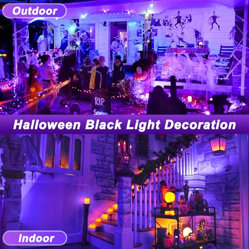 T-SUN 2 Pack Rechargeable Black Lights, Battery Powered Blacklight | 400-405nm Ultraviolet Flood Light for Night Fishing, Neon, Glow Party, Music Party, Body Painting,Fluorescent Poster - size: 40W Black Light-2 Pack