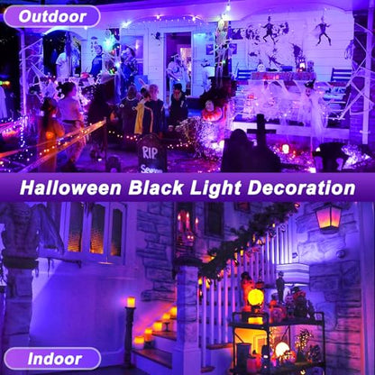 T-SUN 2 Pack Rechargeable Black Lights, Battery Powered Blacklight | 400-405nm Ultraviolet Flood Light for Night Fishing, Neon, Glow Party, Music Party, Body Painting,Fluorescent Poster - size: 40W Black Light-2 Pack