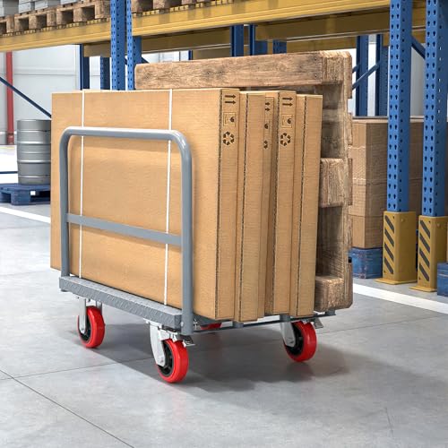 Steel Panel Drywall Cart, 36 x 24 Inch Four Wheeler Dolly, 2in1 Platform Trucks 2000LBS Capacity with 6 Inch Swivel Caster, Rolling Lumber Carts Heavy Duty with 1 Front & 2 Side Handrails - size: 1 Front & 2 Side Handrails