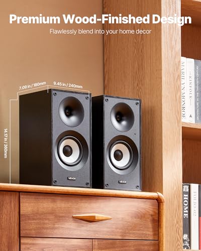 VEVOR Powered Bookshelf Speakers, 25W x 2, Active Studio Monitor Speaker with 5.5 Inch Woofer, Bluetooth/RCA/Coaxial/Optical/USB/Subwoofer Connection, Wooden Enclosure, for Record Player Turntable PC - size: 5.5 Inch, style: Active Bookshelf Speakers