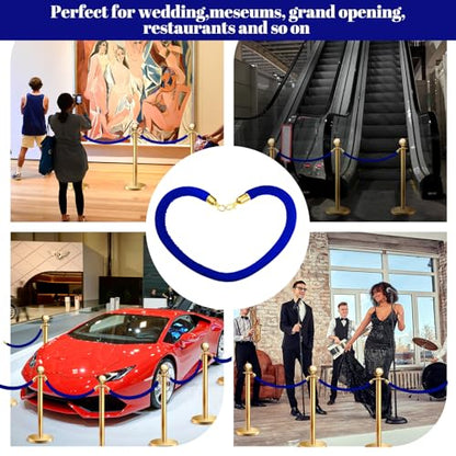 6 Pieces Velvet Stanchion Rope Bulk 4 Feet Party Crowd Control Barrier Safety Velvet Rope with Gold Hook for Movie Theater Opening, Hotel, Carpet, Not Include Stanchion Post(Navy Blue) - color: Navy Blue