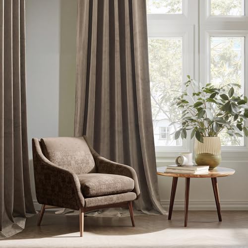 StangH Taupe Velvet Curtains 96 Inches Long 2 Panels Luxury Elegant Drapes | Extra Long Drapes for High Ceiling, Modern Office Window Coverings, Room Darkening Privacy Treatment, W52 x L96 - color: Taupe, size: 52"W x 96"L (Pack of 2)