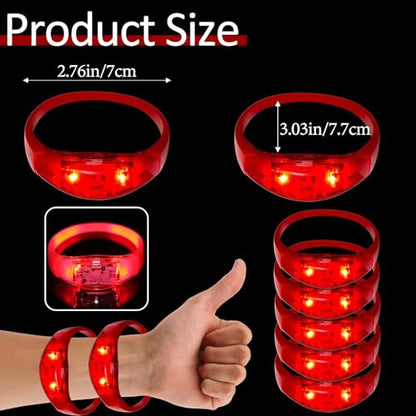 24 Pcs LED Glow Bracelets Sound Activated Bracelet Glow Bracelets with Flashing LED Strobe for Carnival,Concerts , Night Events, Rave, Game Prizes, Birthday Party Favor, New Year's Eve Gift (red) - color: Red