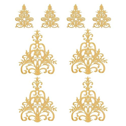 NBEADS 8 Pcs 2 Styles Gold Floral Embroidered Applique Patch, 3.7x4.9inch/8.7x9.4inch Iron on Patches Sew on Patches Ethnic Style Applique for Sewing Wedding Bride Dress Shoes Clothing Repair - color: Gold Floral--2 Styles 8 Pcs