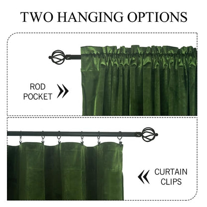 Roslynwood Velvet Moss Green Curtain 63 inch Long - Curtains Room Darkening Thermal Insulated Rod Pocket Window Panels Drapes for Bedroom/Living Room,W52 x L63, 2 Panels - color: Moss Green, size: 52"W x 63"L (Pack of 2)