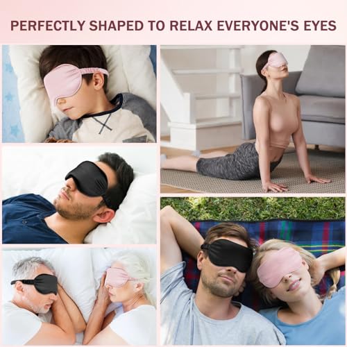 Amrules 2 Pack Silk Sleep Mask Set Adjustable, Blush Pink & Black | Premium Fabric, Soft & Breathable, Adjustable Strap For Perfect Fit, Lightweight, Blocks Light, For Home, Travel & Meditation - color: Blush Pink & Black-silk Floss