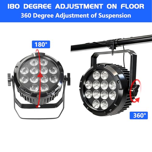 Waterproof Outdoor Lights,12 X18W IP65 RGBWAUV 6in1 LED Par Lights,DMX512 Sound Activated Control Wall Washer Outside Light for Stage Events Garden Landscape Parks Buldding