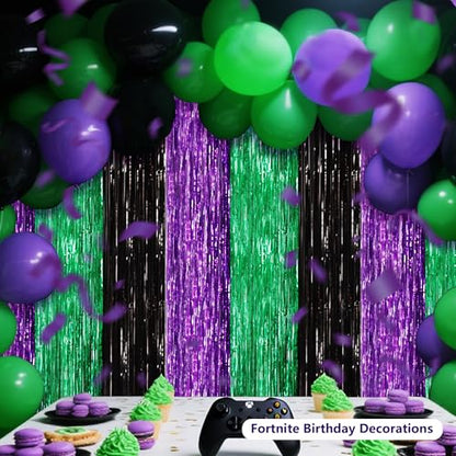 BEISHIDA 3Pcs Purple Green Black Door Streamer Backdrop Foil Fringe Tinsel Curtains Backdrops for Monster Truck Theme Birthday Party, Halloween Party Supplies (3.28 ft x 6.56 ft) - color: 3 Pack-purple Green Black