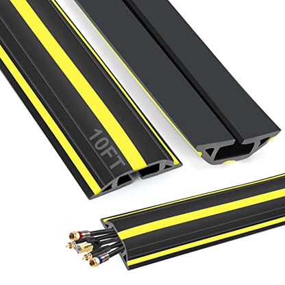 10 ft Floor Cable Cover Protector, Heavy Duty PVC Duct Easy to Unroll, Prevent Trip Hazard for Home Office or Outdoor Settings - size: 10 Feet - Black and Yellow - 1 Pack