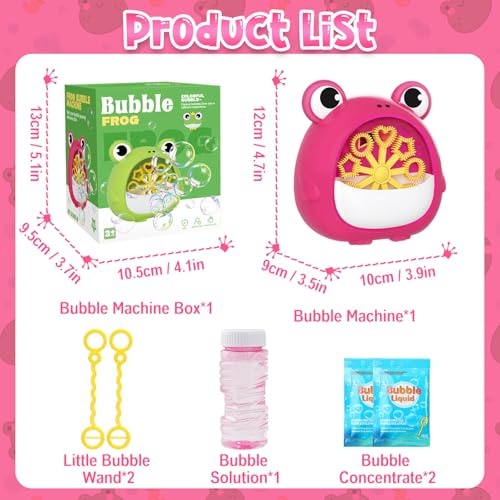 Frog Bubble Machine Toys for Kids 3-8, Outdoor Party Birthday Gift | Bubble Blower Maker with 2 Solutions, Gift for 3 4 5 6 7 8 Year Old Girls Boys - color: Red
