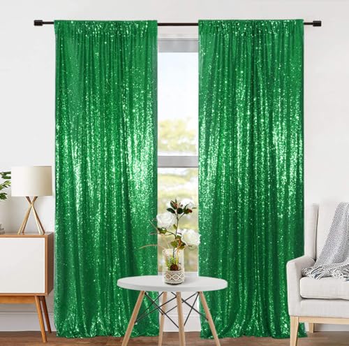 Eternal Beauty Green 3mm Sequin Backdrop 2x8 Ft 2 Pack Wedding | Dense Sparkle Fabric With Breathable Mesh Backing And Rod Pocket For St Patricks Day Parties And Photo Booth Events - color: Green, size: 2Ftx8Ft