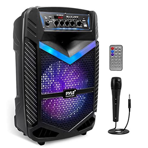 Pyle Portable Bluetooth PA Speaker System - 600W Rechargeable Outdoor Bluetooth Speaker Portable PA System w/ 10” Subwoofer 1” Tweeter, Recording Function, Mic In Party Lights USB/SD Radio - color: Black