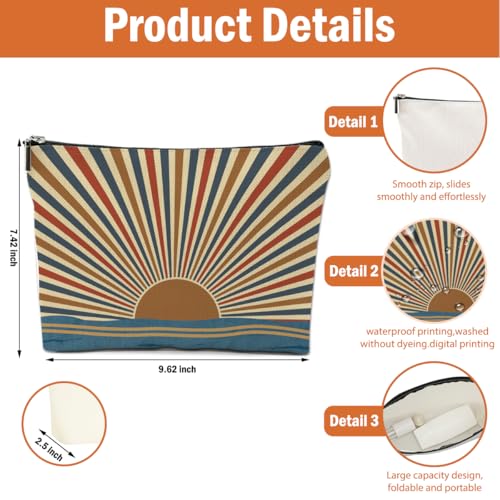 4PCS Sunshine Makeup Bag, Boho Gifts for Women, Natural Linen Zipper Pouch | Sunlight Rays Nature Best Sunshine Gifts for Girls Sister Travel Boho Cosmetic Bag - color: Multicolor 0096