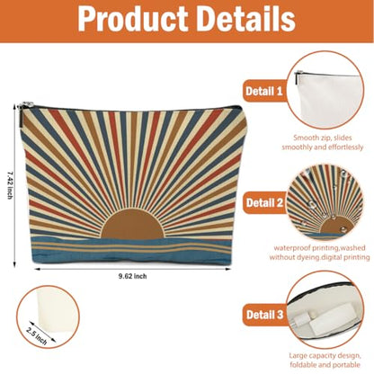 4PCS Sunshine Makeup Bag, Boho Gifts for Women, Natural Linen Zipper Pouch | Sunlight Rays Nature Best Sunshine Gifts for Girls Sister Travel Boho Cosmetic Bag - color: Multicolor 0096