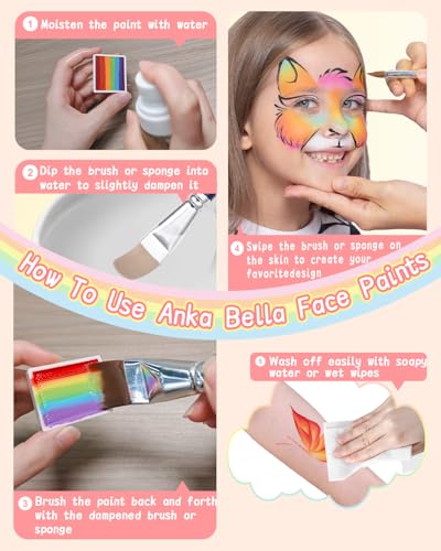 Professional Washable 24x10gm Face Paint for Kids & Adults,Water Based One Stroke Split Cake Face Painting Kit with Brushes,Non toxic ,Ideal for Easter/Parties/Halloween/Carnival - color: Multicolor