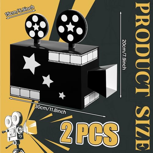 Affrolling 2 Pcs Movie Night Party Paper Box Decorations 11.8 Inch Movie Theater Decor Prop for Party Red Carpet Paper Projector Sign Film Theater Decor for Night Home Supply