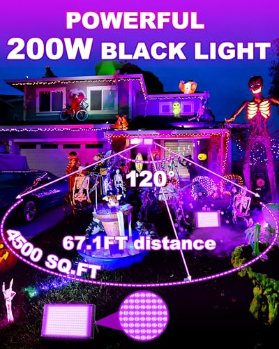 2 Pack 200W LED Black Light for Halloween, Waterproof Blacklight Glow Party | Neon Party, Birthday, IP66, Outdoor, Body Paint, Fluorescent Poster Tapestry, Bedroom, Classroom, 10ft Cord & Plug & Switch - style: 200W-2Pack