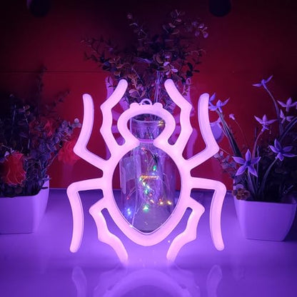 JYWJ Spider LED Neon Signs Desktop Wall Decoration Light | USB or Battery Powered, 3-AA Battery Option, Party Decoration, Business Decor Use, Desktop & Wall Mount - style: Spider
