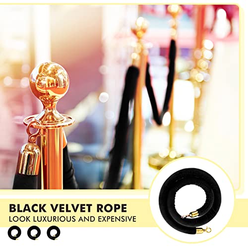 Woanger 6 Pack Velvet Stanchion Rope Black 5 Feet Crowd Control | Stanchion Ropes Safety Barrier for Red Carpet Event, Theaters, Hotel, Grand Opening, Queue Management, with Gold Plated Hook - color: Black, size: 5 Feet