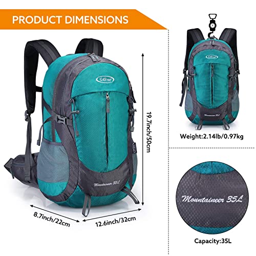 G4Free 35L Hiking Backpack for Women Men, Water Resistant Outdoor Sports | Nylon Water Resistant, 35L (19.7"*12.6"*8.7"), Camping, Climbing, Travel Daypack, Lightweight backpack with Rain Cover - color: Peacock Green