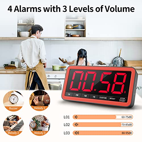 VOCOO Large 7.8" Digital Timer, Magnetic LED Timer for Kitchen & Classroom | USB-C Rechargeable, Up to 99 Hours Count Up & Countdown Timer with 3 Brightness Levels, 4 Alert Modes and 3 Volume Levels - color: Black Red