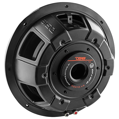 DS18 PSW12.4S 12" Shallow Mount Subwoofer 1200 Watts Max Power 600 Watts RMS Single Voice Coil 4 OHMS Water Resistant - Best Sub for Tight Spaces in Car & Trucks - 1 Speaker - style: 12" Single Voice Coil 4 Ohm