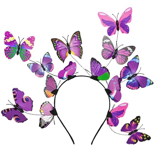 Zivyes Butterfly Fascinator Hats Women Monarch Tea Party Headband Alice in Wonderland Hat Derby Halloween Costume - color: B-purple