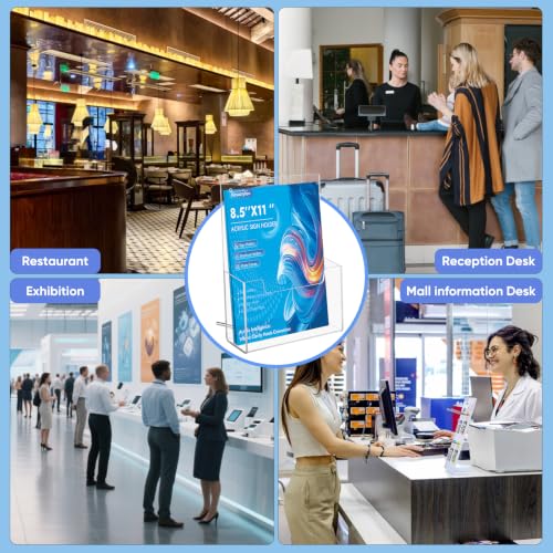 Acrylic Brochure Holder 8.5x11, Clear Literature Display Stand - color: 4 Pack, size: 8.5*11 inch