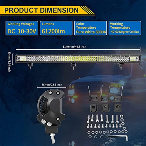 AUXTINGS 45 inch 612W LED Light Bar Triple Row Spot Flood Combo Beam Off Road Lights Waterproof Work Light for Trucks SUV ATV UTV Boat Lights, 12V 24V - size: 45 inch 3 row