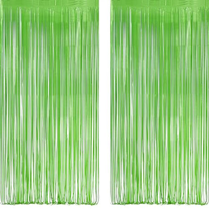 Lime Green Streamers Party Backdrop - GREATRIL Tinsel Curtain for St Patrick's Day/Frog/Wizard - 3.2ft X 8.2ft - 2 Packs - color: Lime Green