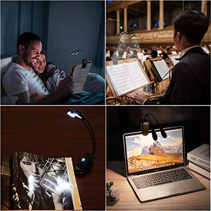 Music Stand Light, 1/2/4/10 Pack Clip on LED Book Lights, USB and AAA Battery Operated, Reading Lamp in Bed, 4 Brightness Levels, Ideal for Musician, Piano Player, Sheet Music, Travel (Dual Arm) - size: 1 Pack