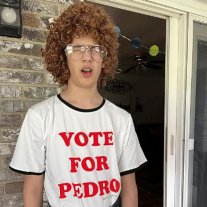 ALLAURA Compatible with Napoleon Dynamite Wig – Pedro Costume Set with Glasses & Brown Afro Nerd Hair for Adults – Funny 80s Halloween Outfit, Retro Cosplay, Movie-Inspired Party or Couples Costume - color: 12-Brown