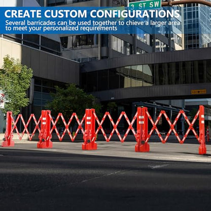 RELIANCER Expandable 7.41ft Safety Barricade,Retractable Security Barrier Water Filled Weighted Base,Adjustable Traffic Barricades,Outdoor Crowd Control Barriers,Driveway Isolation Gate,Garden Fence - color: Red