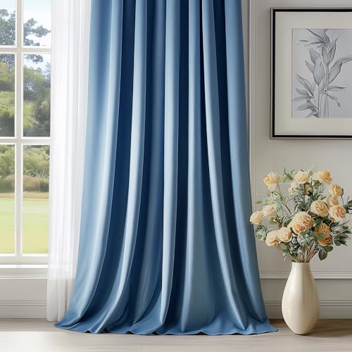 FMFUNCTEX Velvet Blackout Curtains Blue Thermal Insulated Curtains for Bedroom Living Room Darkening Curtains 72 Inches Long Soft Luxury Heavy Rod Pocket Slate Blue Drapes Dining Room 2 Panels Set - color: Slate Blue, size: 52"W x 72"L (Pack of 2)